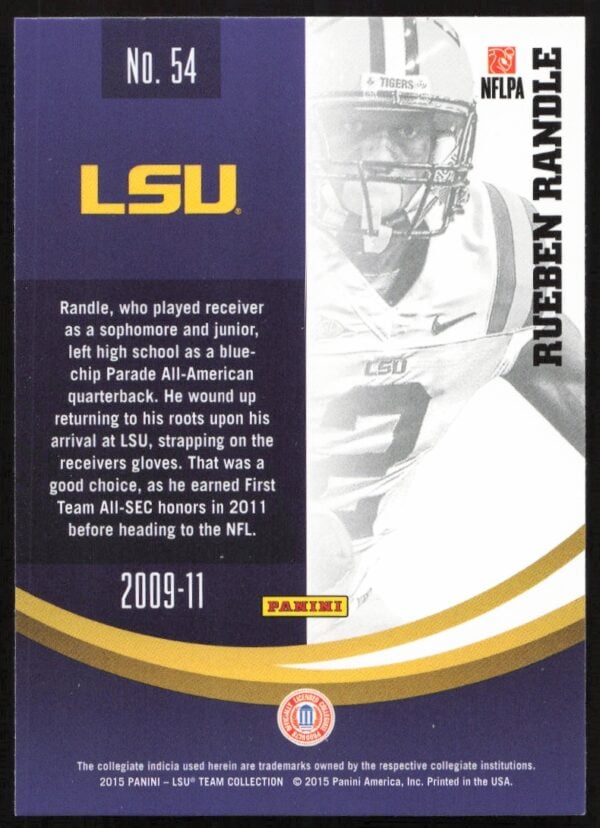 2015 Panini LSU Tigers Rueben Randle #54 (Back)