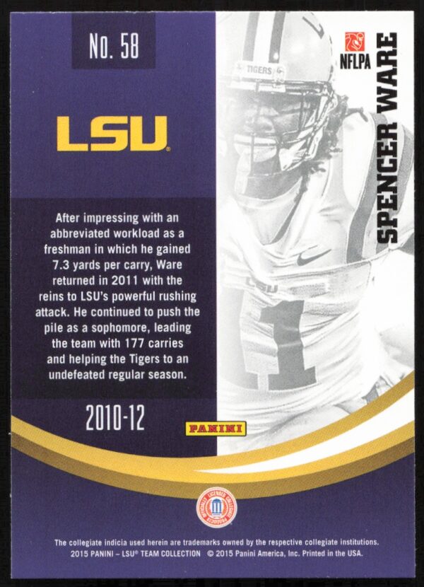 2015 Panini LSU Tigers Spencer Ware #58 (Back)