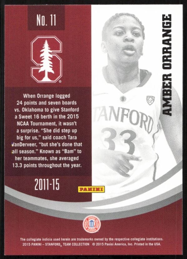 2015 Panini Stanford University Amber Orrange #11 (Back)