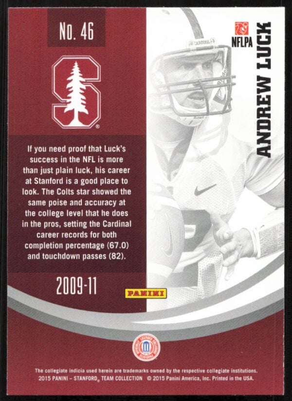 2015 Panini Stanford University Andrew Luck #46 (Back)