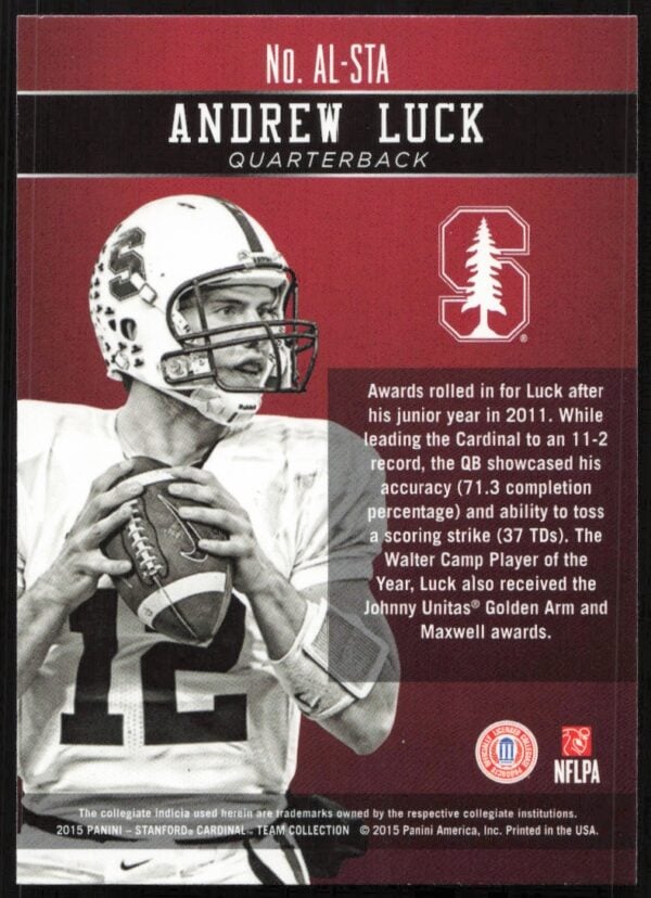 2015 Panini Stanford University Andrew Luck Honors #AL-STA (Back)