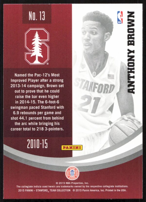 2015 Panini Stanford University Anthony Brown #13 (Back)