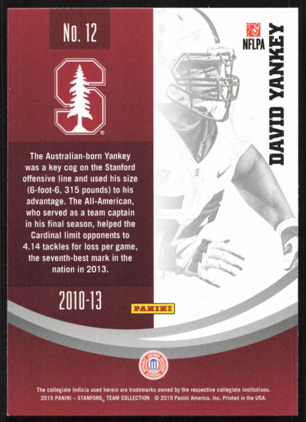 2015 Panini Stanford University David Yankey #12 (Back)