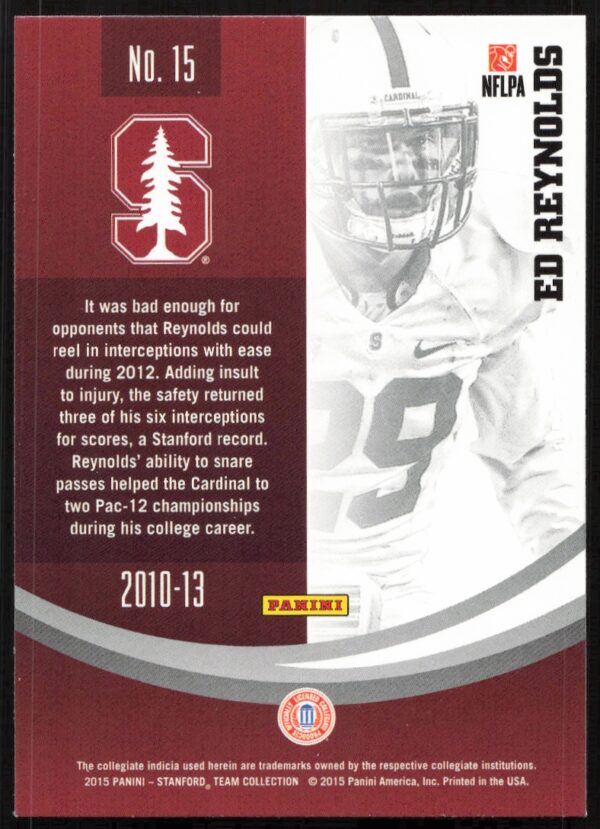 2015 Panini Stanford University Ed Reynolds #15 (Back)