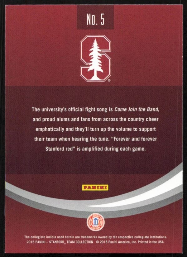 2015 Panini Stanford University Fight Song #5 (Back)