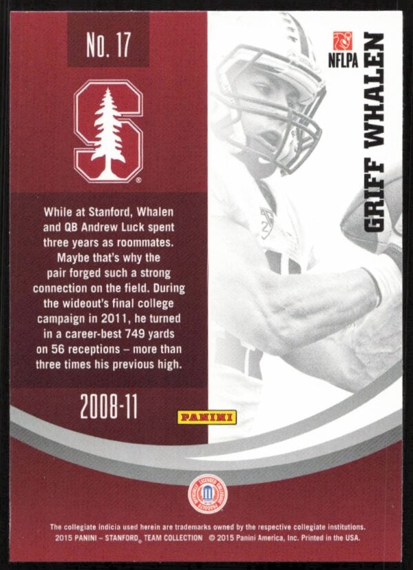 2015 Panini Stanford University Griff Whalen #17 (Back)