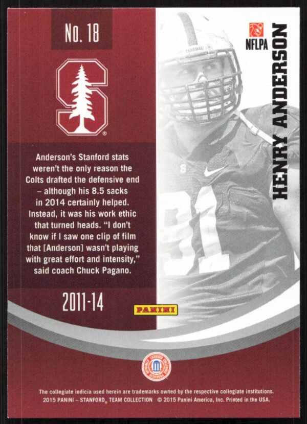 2015 Panini Stanford University Henry Anderson #18 (Back)