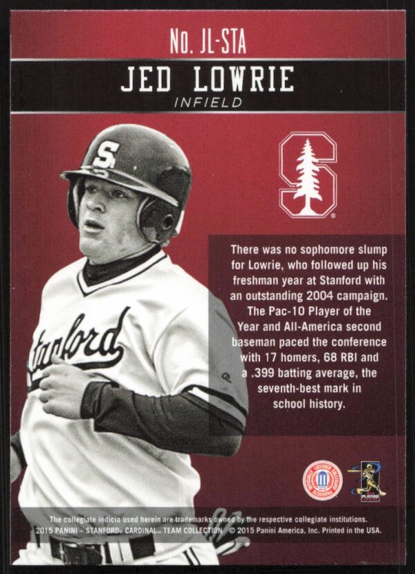 2015 Panini Stanford University Jed Lowrie Honors #JL-STA (Back)