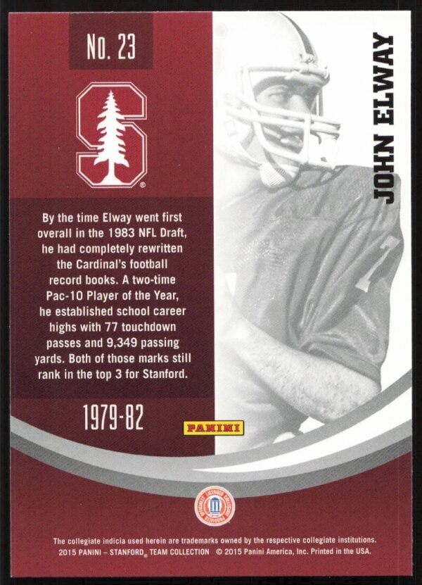 2015 Panini Stanford University John Elway #23 (Back)