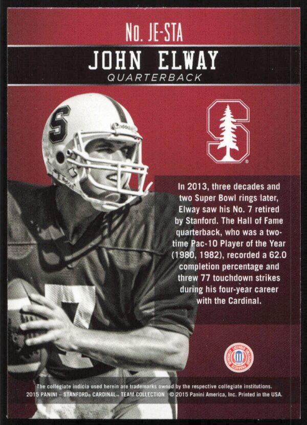 2015 Panini Stanford University John Elway Honors #JE-STA (Back)