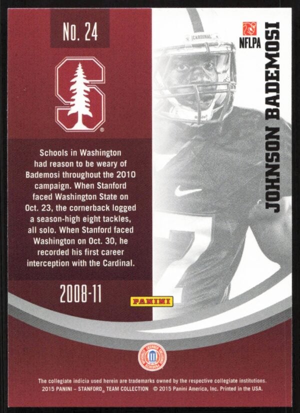 2015 Panini Stanford University Johnson Bademosi #24 (Back)