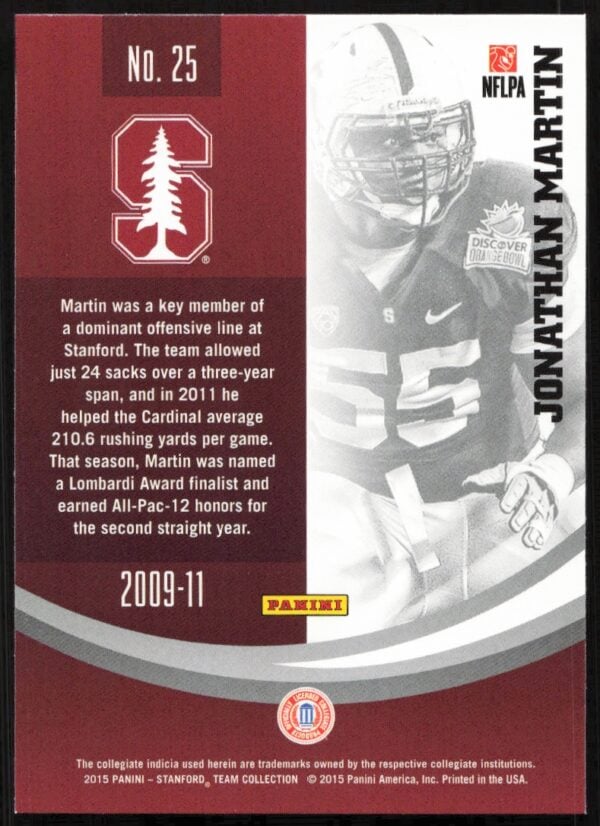 2015 Panini Stanford University Jonathan Martin #25 (Back)