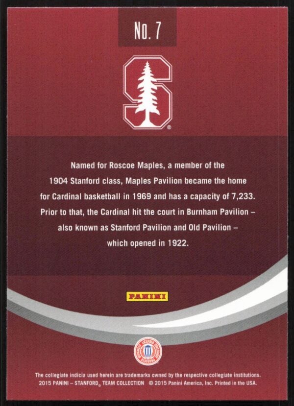 2015 Panini Stanford University Maples Pavilion #7 (Back)