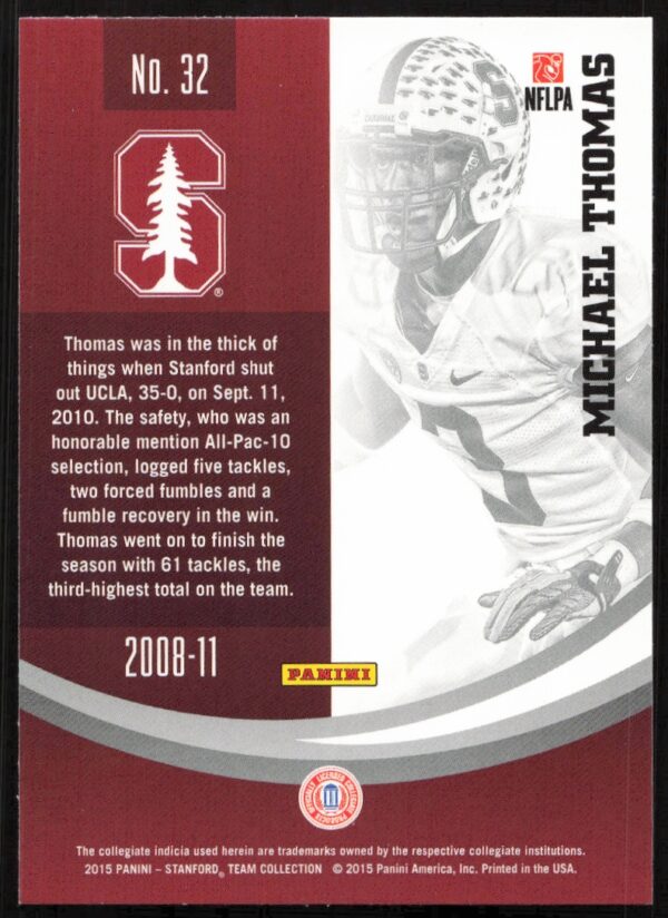 2015 Panini Stanford University Michael Thomas #32 (Back)