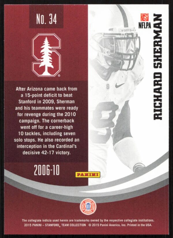 2015 Panini Stanford University Richard Sherman #34 (Back)