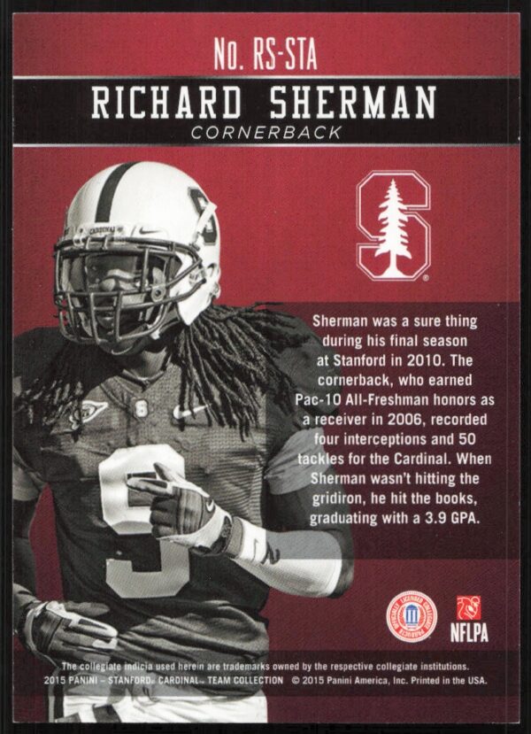 2015 Panini Stanford University Richard Sherman Honors #RS-STA (/99) (Back)