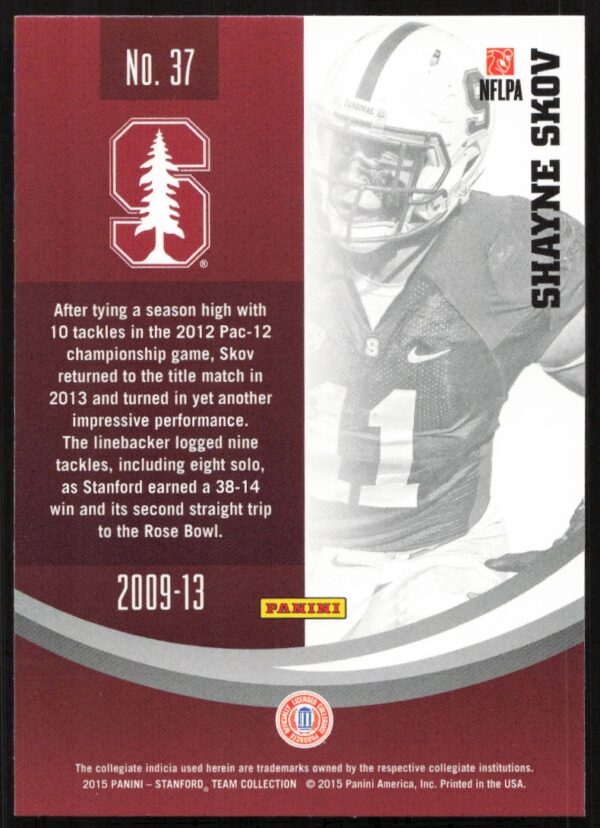 2015 Panini Stanford University Shayne Skov #37 (Back)