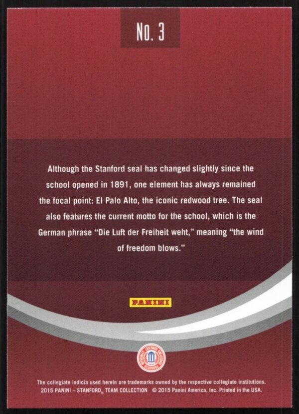 2015 Panini Stanford University Stanford Seal #3 (Back)