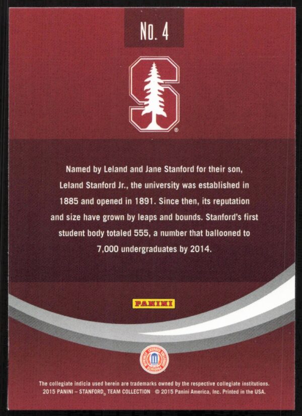 2015 Panini Stanford University Stanford University #4 (Back)