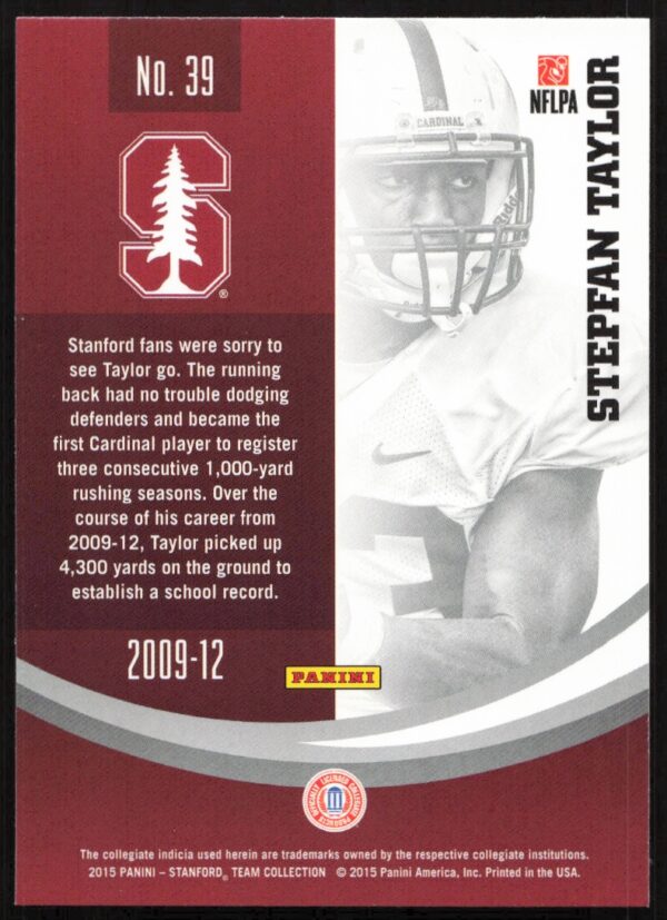 2015 Panini Stanford University Stepfan Taylor #39 (Back)