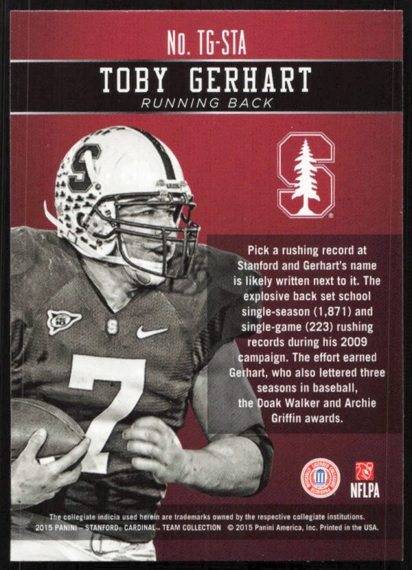 2015 Panini Stanford University Toby Gerhart Honors #TG-STA (Back)