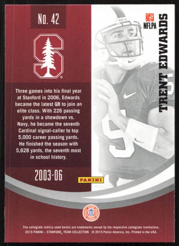 2015 Panini Stanford University Trent Edwards #42 (Back)