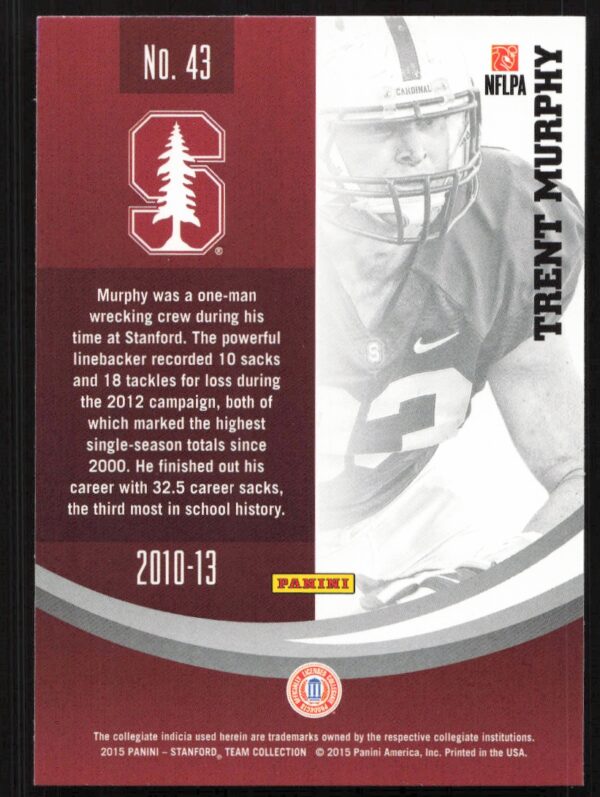 2015 Panini Stanford University Trent Murphy #43 (Back)