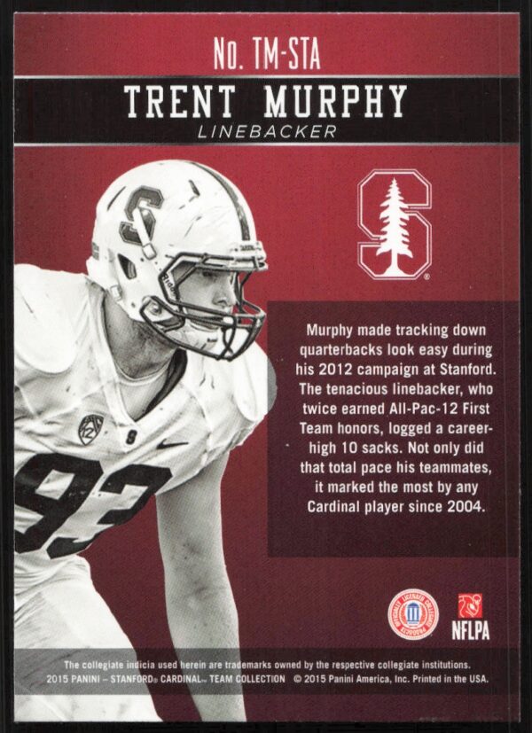 2015 Panini Stanford University Trent Murphy Honors #TM-STA (Back)