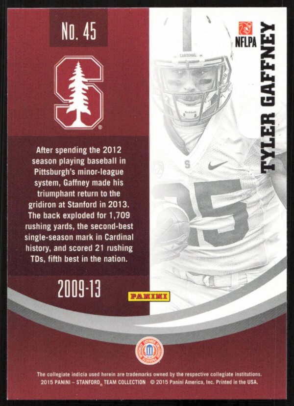 2015 Panini Stanford University Tyler Gaffney #45 (Back)