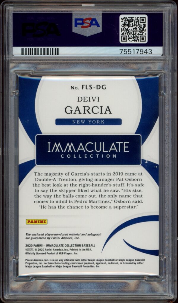 PSA-graded 2020 Panini Immaculate Collection card featuring Deivi Garcia from New York.