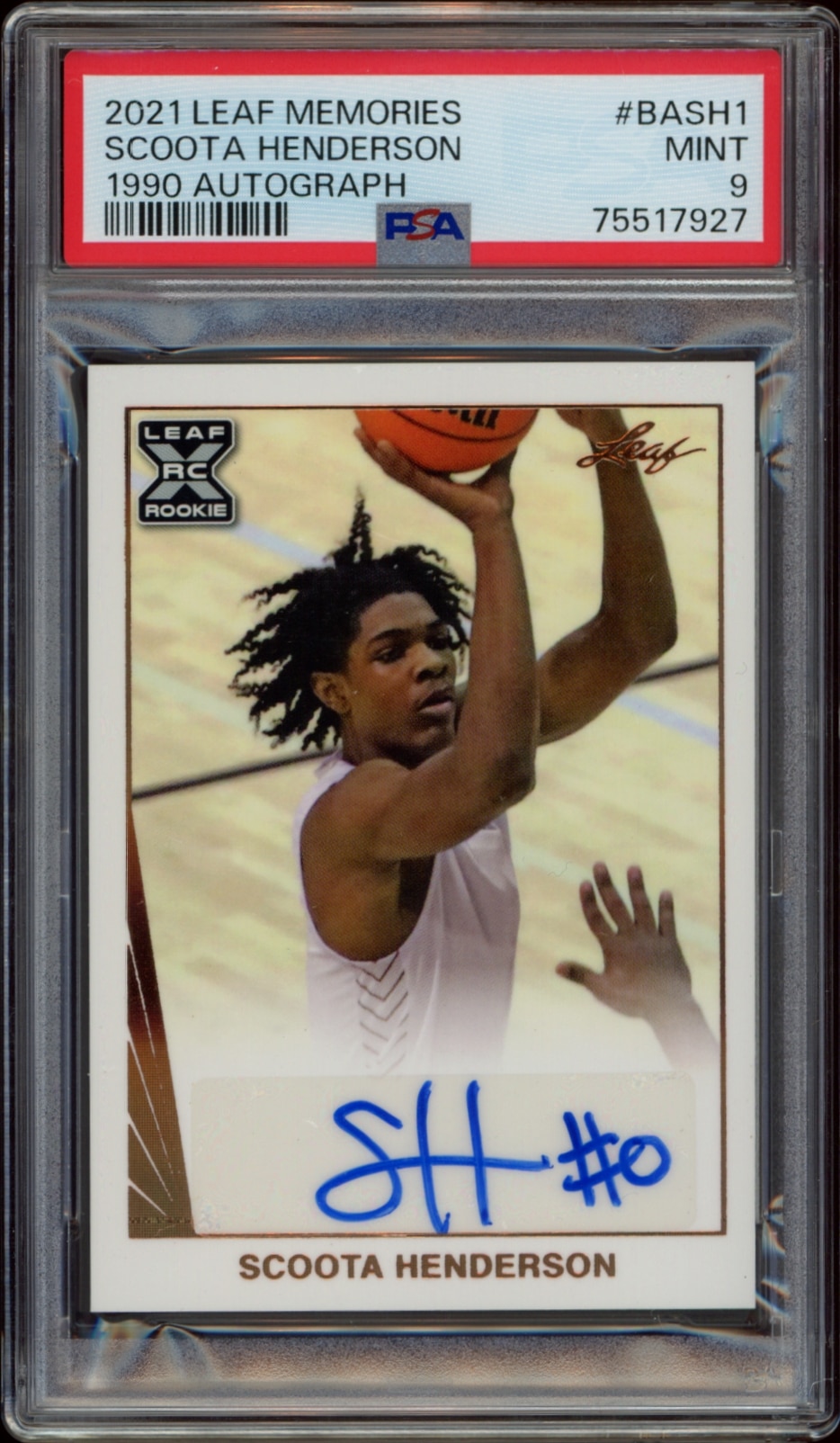 Scoota Hendersons autographed 2021 Leaf Memories Basketball card in mint condition.