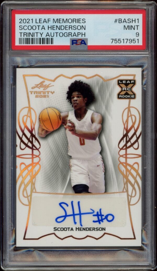 Scoota Hendersons 2021 Leaf Memories Trinity Autograph Basketball Card, Graded MINT 9.