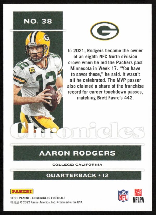 2021 Panini Chronicles Aaron Rodgers #38 (Back)