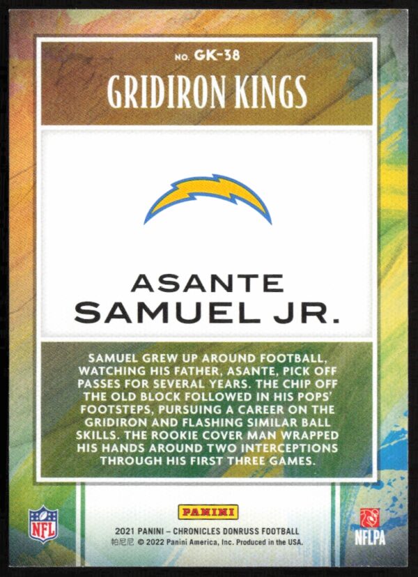 2021 Panini Chronicles Asante Samuel Jr. Gridiron Kings #GK-38 (Back)