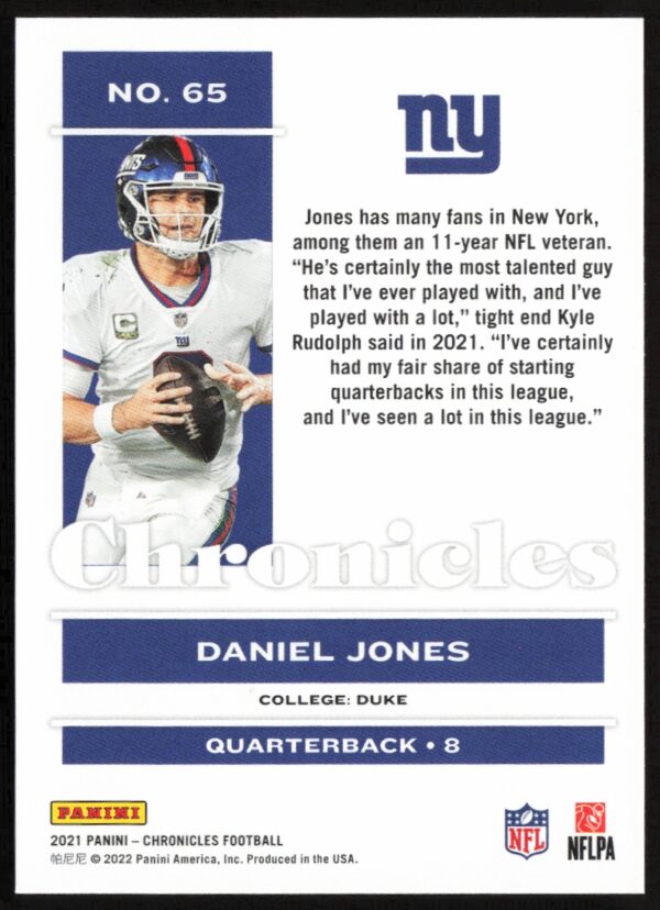 2021 Panini Chronicles Daniel Jones #65 (Back)