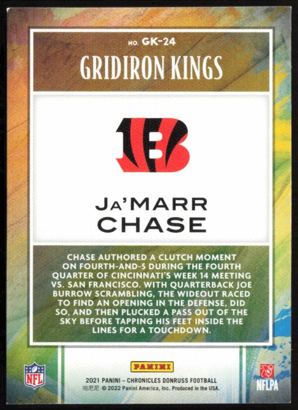 2021 Panini Chronicles Ja'Marr Chase Gridiron Kings #GK-24 (Back)