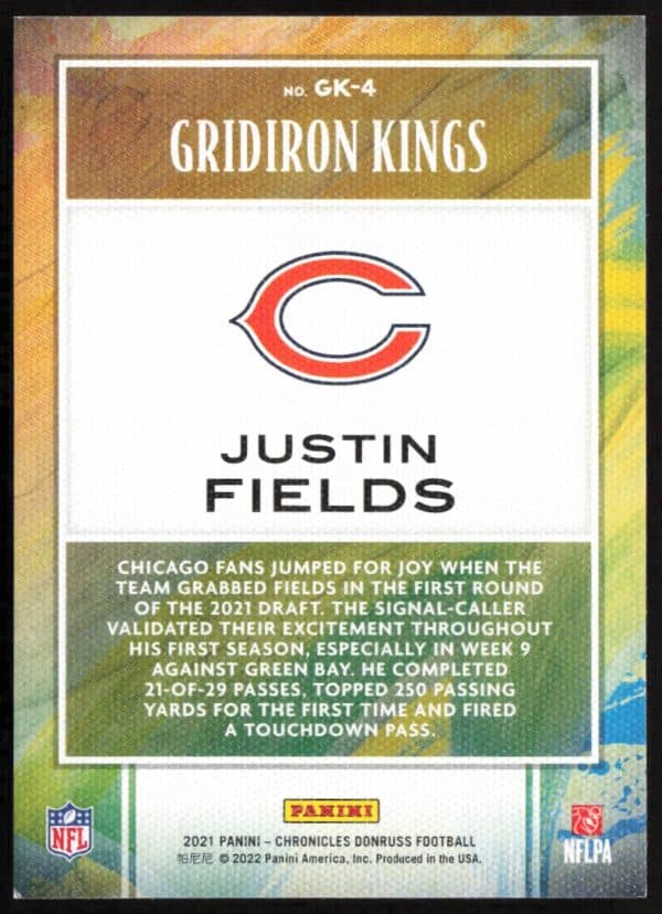 2021 Panini Chronicles Justin Fields Gridiron Kings #GK-4 (Back)