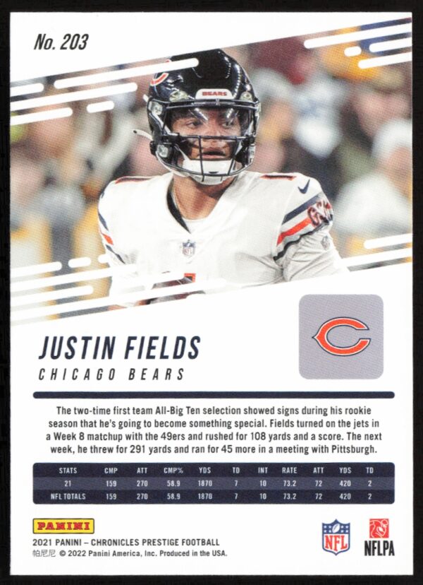 2021 Panini Chronicles Justin Fields Prestige Rookies Update #203 (Back)