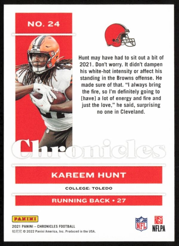 2021 Panini Chronicles Kareem Hunt #24 (Back)