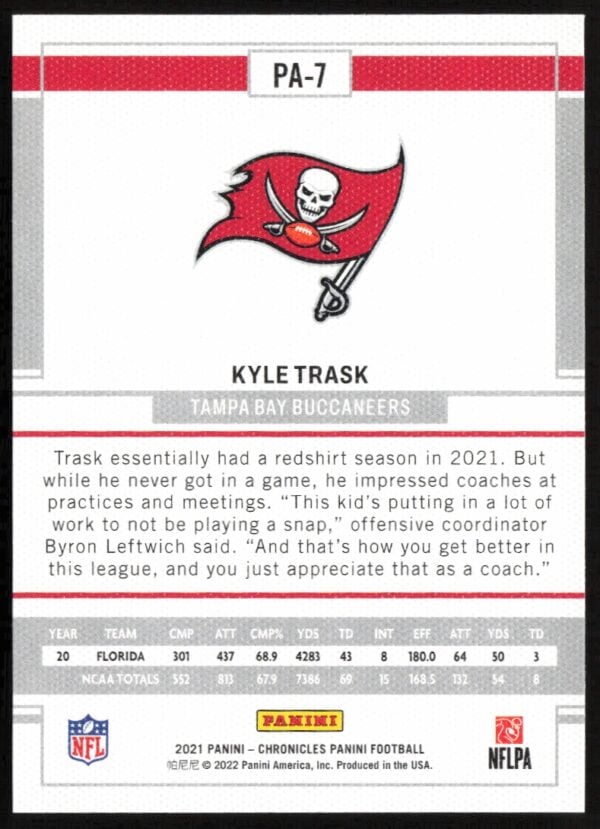 2021 Panini Chronicles Kyle Trask Panini #PA-7 (Back)