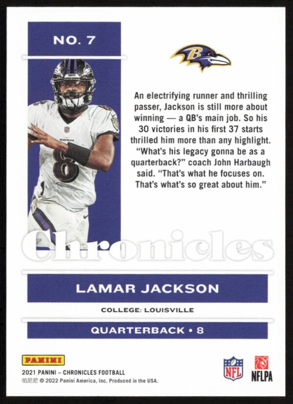 2021 Panini Chronicles Lamar Jackson #7 (Back)