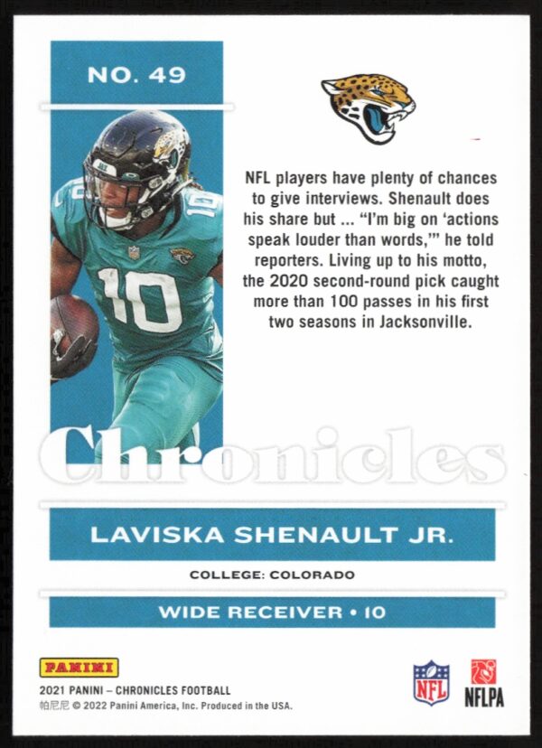 2021 Panini Chronicles Laviska Shenault Jr. #49 (Back)