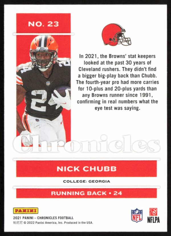 2021 Panini Chronicles Nick Chubb #23 (Back)