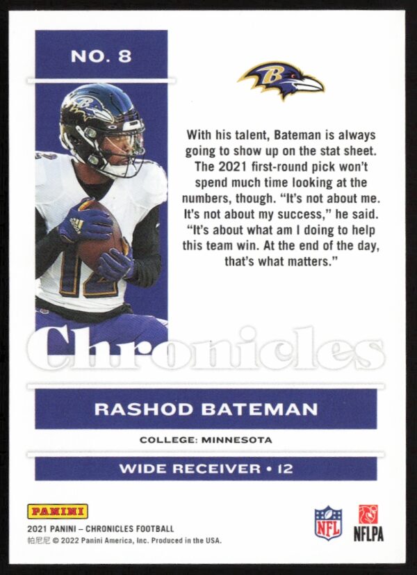 2021 Panini Chronicles Rashod Bateman #8 (Back)