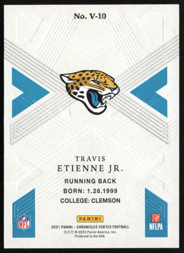 2021 Panini Chronicles Travis Etienne Jr. Vertex #V-10 (Back)