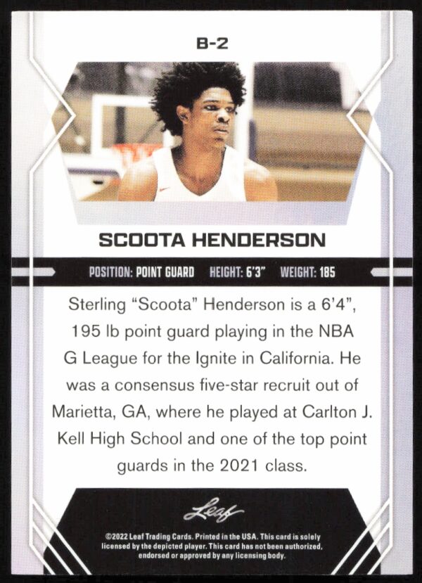 2022-23 Leaf Draft Scoota Henderson #B-2 (Back)