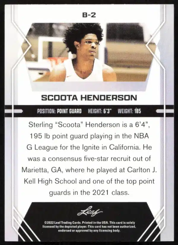 2022-23 Leaf Draft Scoota Henderson Purple #B-2 (Back)