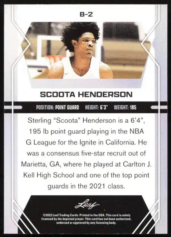 2022-23 Leaf Draft Scoota Henderson Red #B-2 (Back)