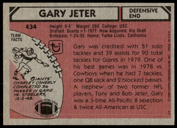 1980 Topps Gary Jeter #434 (Back)