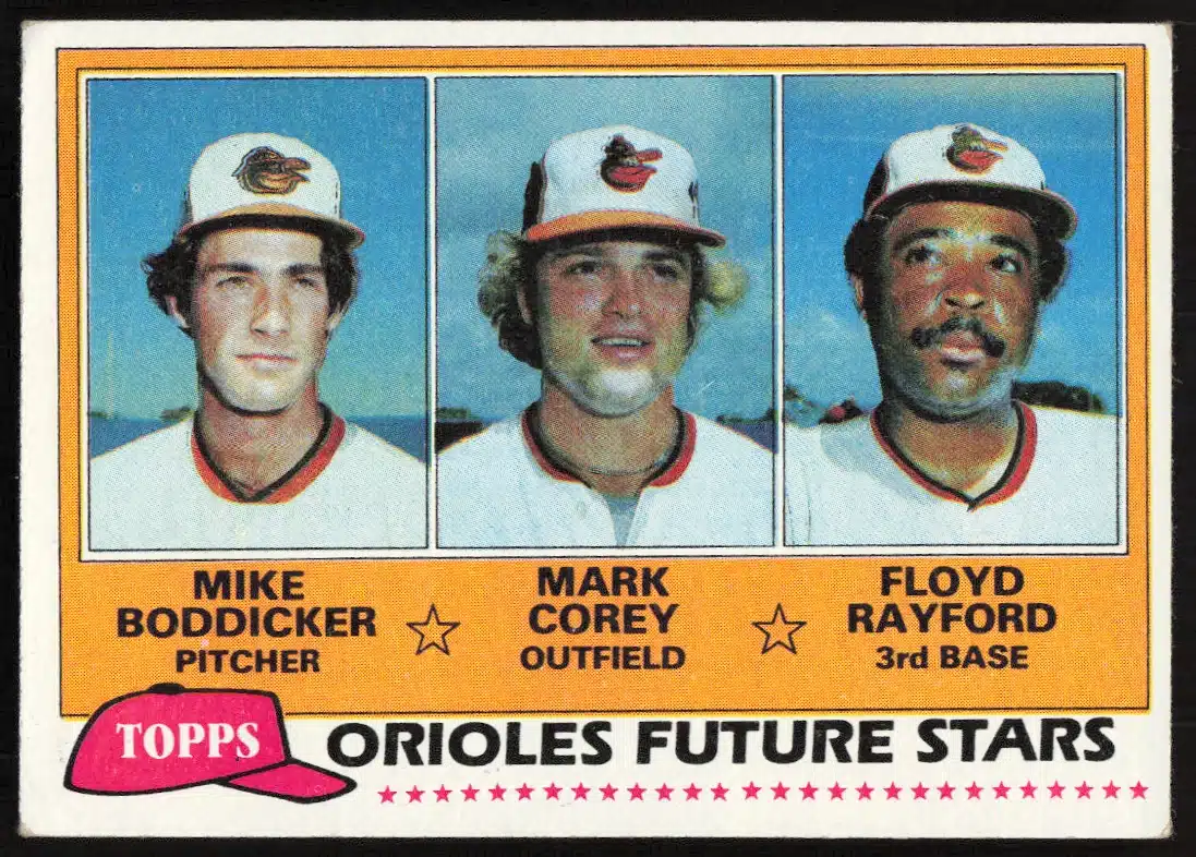 1981 Topps Mike Boddicker / Mark Corey / Floyd Rayford RC Future Stars #399 (Front)